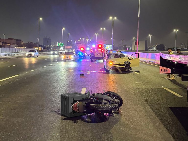 Motorcyclist Injured in Wrong-Way Crash in Dubai