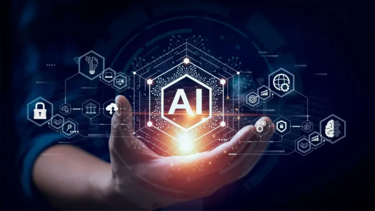 A worker using artificial intelligence technology in a modern workplace.