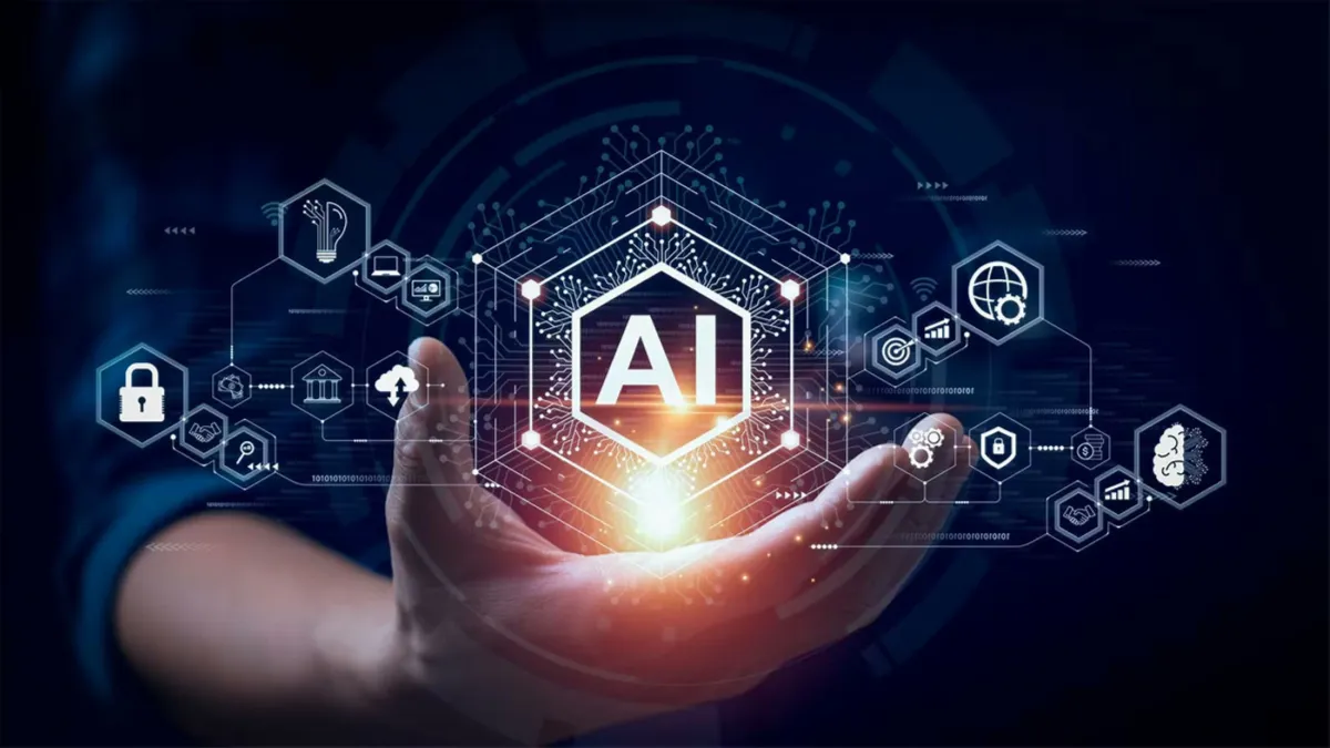 A worker using artificial intelligence technology in a modern workplace.
