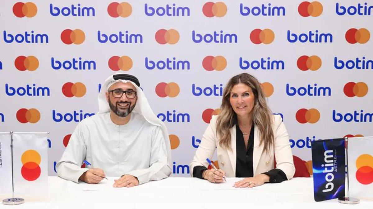 botim money and Mastercard logos representing digital payment collaboration.