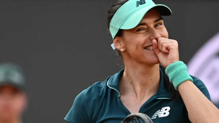 Sorana Cirstea celebrating her victory over Aryna Sabalenka at the Italian Open.