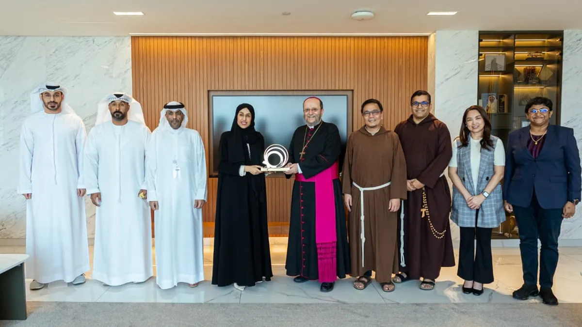 Bishop Paolo Martinelli meeting with Hessa bint Essa Buhumaid in Dubai.