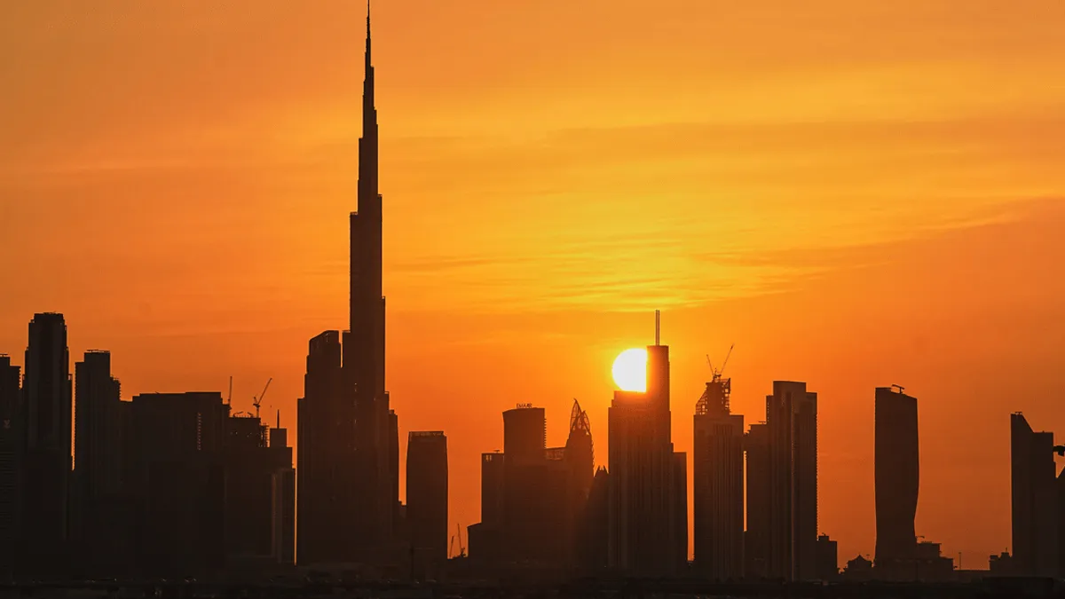Aerial view of Dubai's skyline with construction projects and innovative infrastructure.