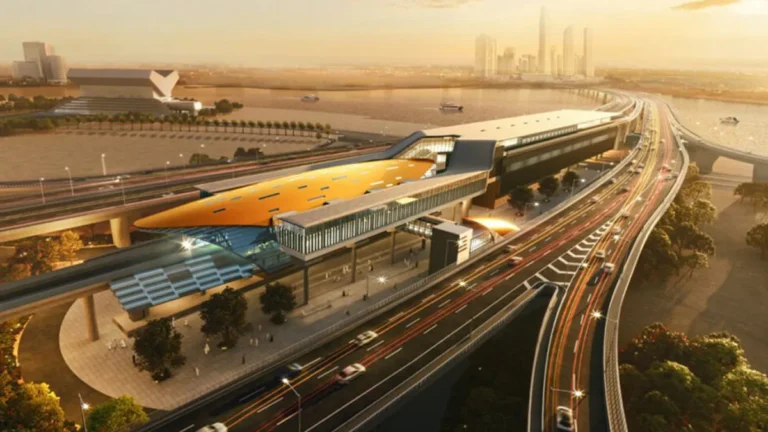 Map of the Dubai Metro Blue Line route and stations.