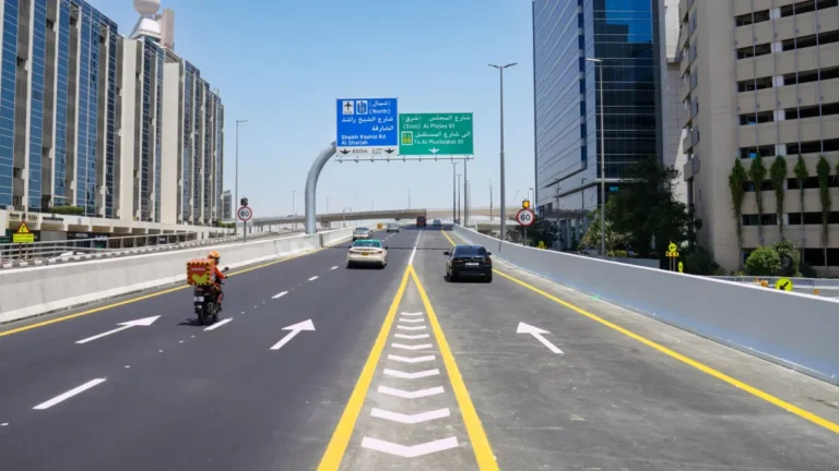 Aerial view of the new bridge at the World Trade Centre Roundabout in Dubai.