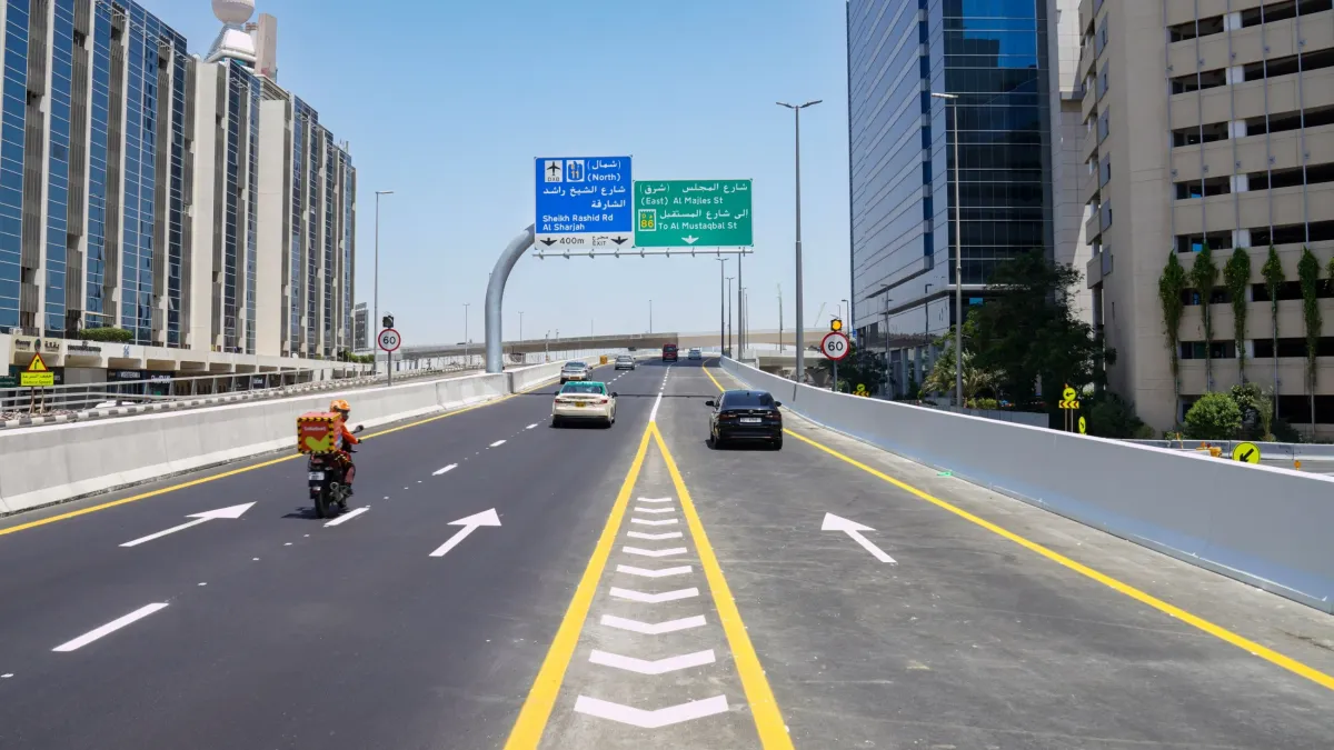 Aerial view of the new bridge at the World Trade Centre Roundabout in Dubai.