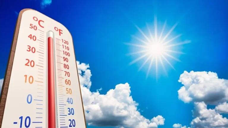 A sunny Dubai skyline with rising temperatures forecasted for May 2026.