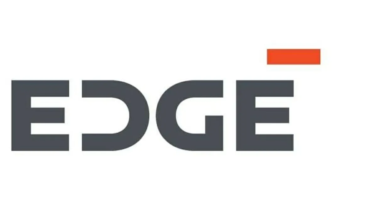 A representative of EDGE Group discussing defense industry growth at an event.