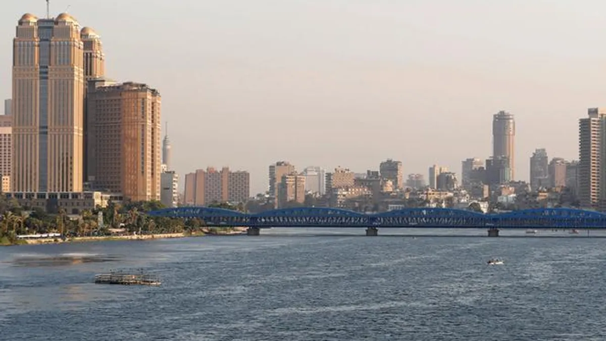 View of buildings by the Nile River in Cairo, Egypt.