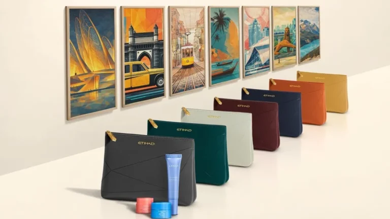 Etihad Airways Destination Collection amenity kits featuring LANEIGE products.