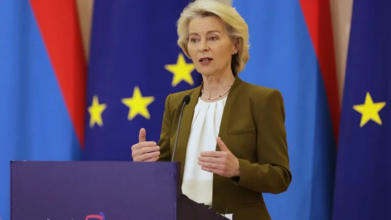 Ursula von der Leyen and Antonio Costa at a press conference in Yerevan.