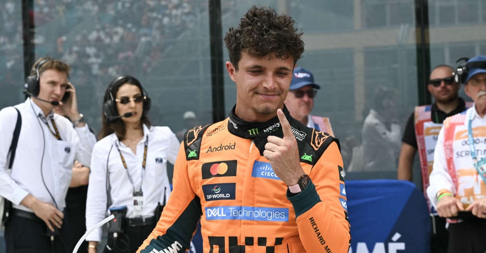 Lando Norris celebrating his victory at the Miami Grand Prix sprint race.