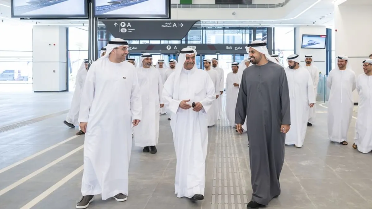 Fujairah leaders inspecting the new Etihad Rail passenger station.