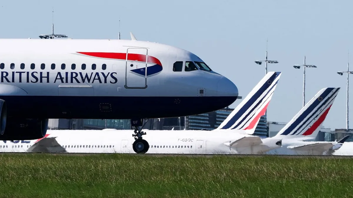 Airplanes at a Gulf airport ready for takeoff amid resuming airline operations.