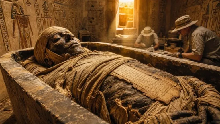 Excavation site in Egypt revealing ancient burial practices and artifacts.