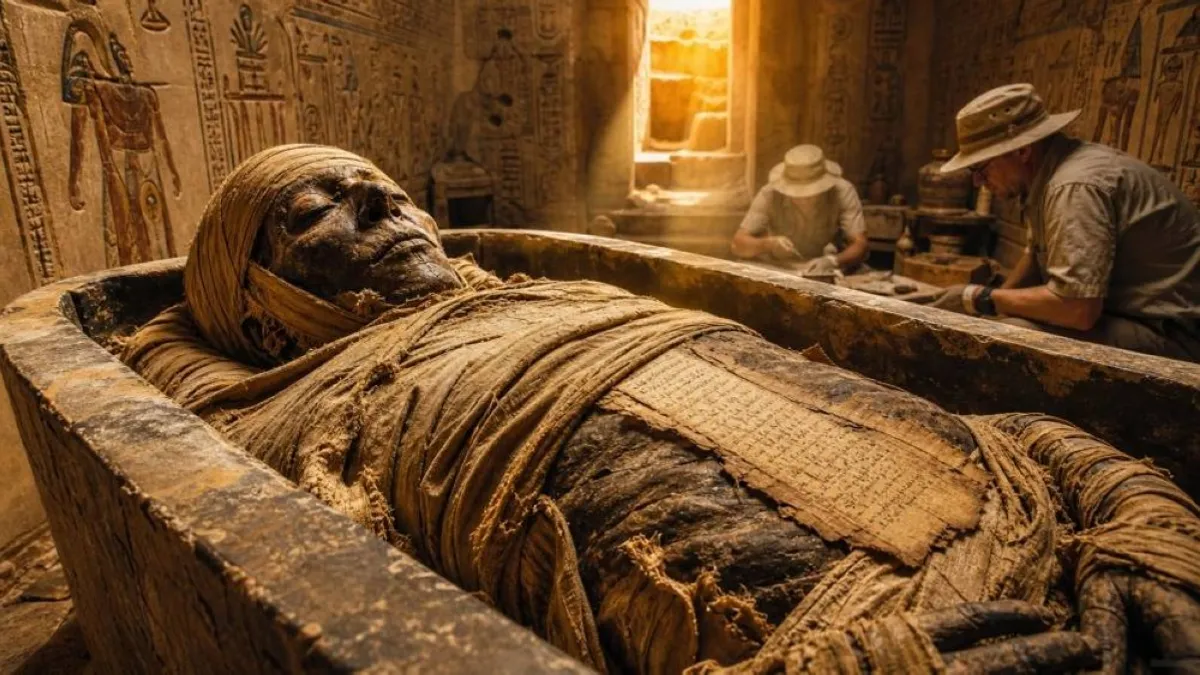 Excavation site in Egypt revealing ancient burial practices and artifacts.