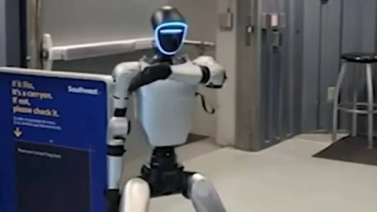 A humanoid robot at Oakland airport causing flight delays.