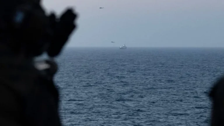 Iranian military forces on alert near the Strait of Hormuz.