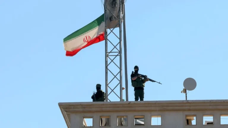 Iranian embassy in Lebanon with a visa application sign.