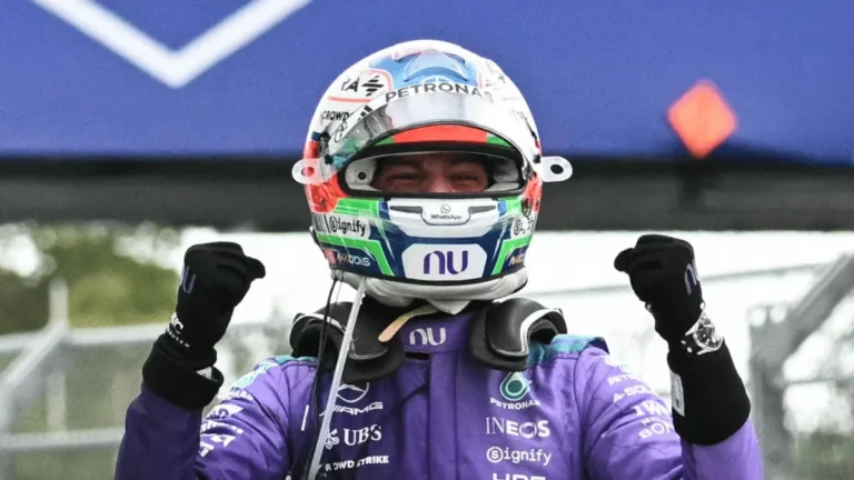 Kimi Antonelli celebrating his victory at the Miami Grand Prix.