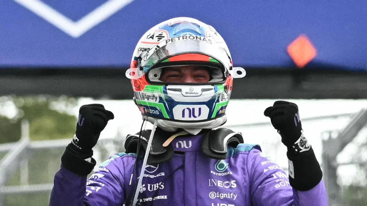 Kimi Antonelli celebrating his victory at the Miami Grand Prix.