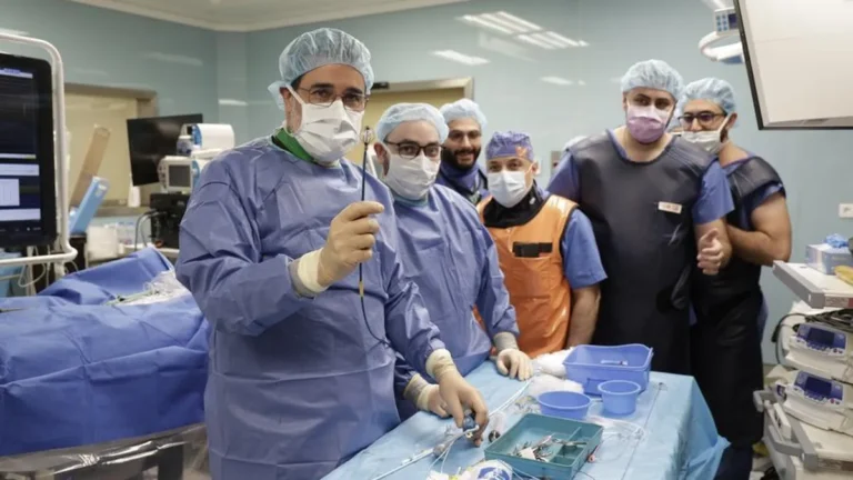 Doctors performing a cardiac procedure at LAU Medical Center using advanced technology.