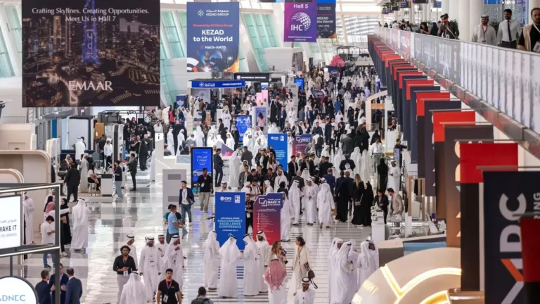 Exhibitors and visitors at the Make it in the Emirates 2023 event in Abu Dhabi.