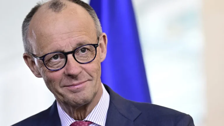 Chancellor Merz speaking during an interview about US relations.