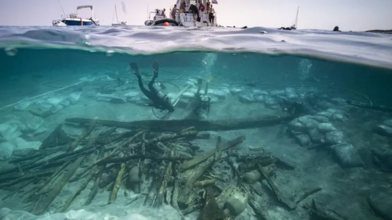 Researchers examining ancient Roman shipwreck remains in Croatia.