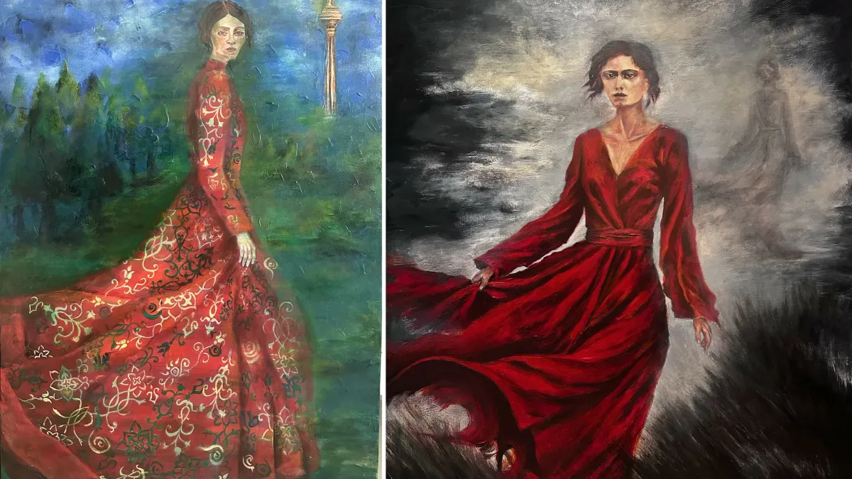 Roya Vahidi creating artwork that reflects emotional depth and women's experiences.