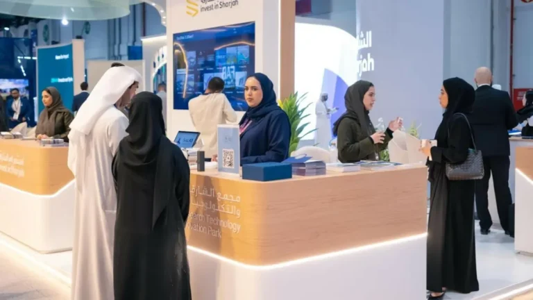 Sharjah's industrial pavilion at Make it in the Emirates 2026 showcasing investment opportunities.