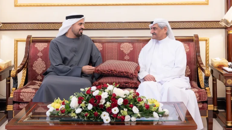 Sheikh Hamad and Sheikh Theyab discuss infrastructure projects at Al Rumailah Palace.