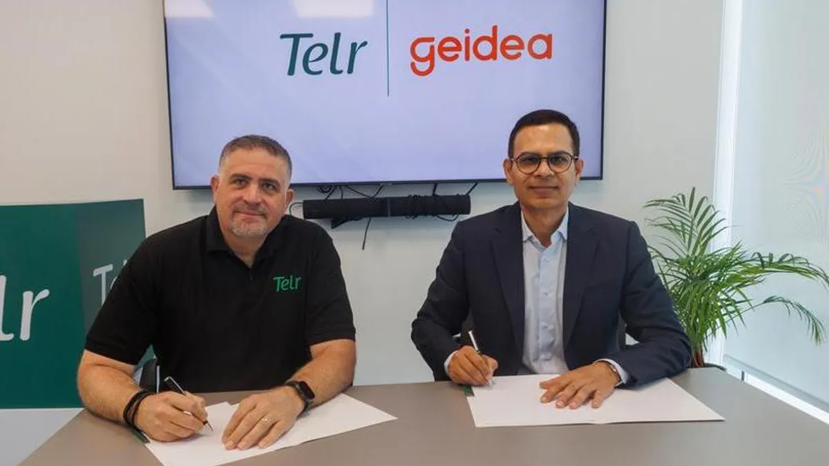 Telr and Geidea logos representing their partnership in payment solutions.