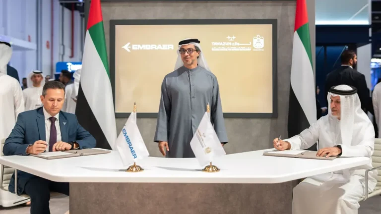UAE officials at the Make it in the Emirates 2026 event discussing defense contracts.