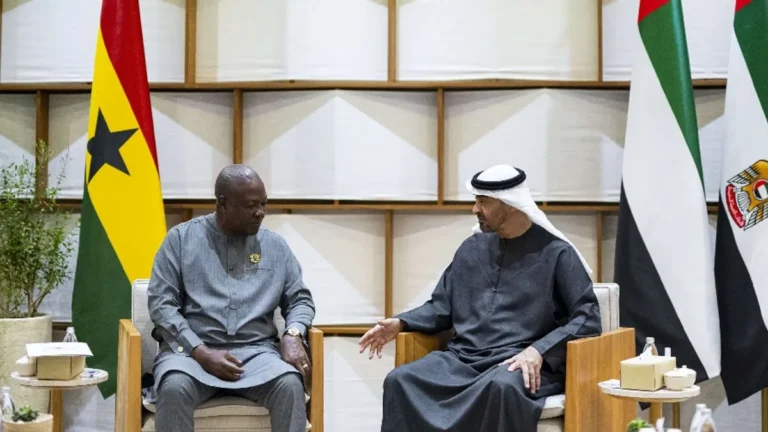 UAE President Sheikh Mohamed bin Zayed Al Nahyan meets Ghana's President John Dramani Mahama.