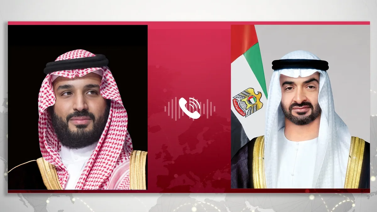 UAE President Sheikh Mohamed bin Zayed speaking on the phone with Saudi Crown Prince Mohammed bin Salman.