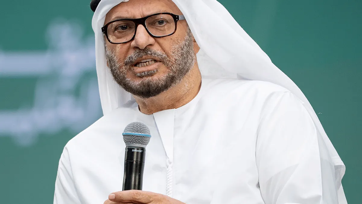 Dr. Anwar Gargash speaking on UAE's strategic direction and resilience.
