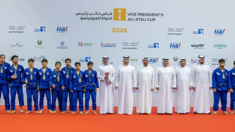 Sheikh Mansoor bin Mohammed presents awards at the Jiu-Jitsu Cup in Dubai.
