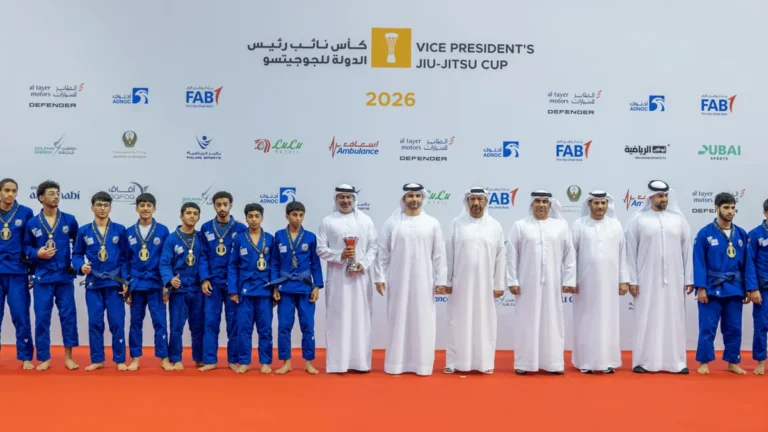 Sheikh Mansoor bin Mohammed presenting awards at the Vice President’s Jiu-Jitsu Cup.