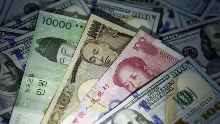 Graph showing the fluctuations of the yen against the dollar.